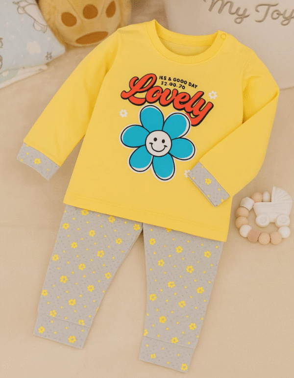 Sun Bloom Yellow & Grey Baby Girl Suit (3–6 Months)